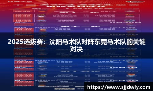 2025选拔赛：沈阳马术队对阵东莞马术队的关键对决